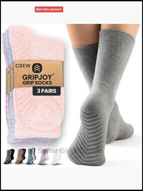 Non Slip Gripper Socks for Yoga Pilates, 3 Pairs, Crew